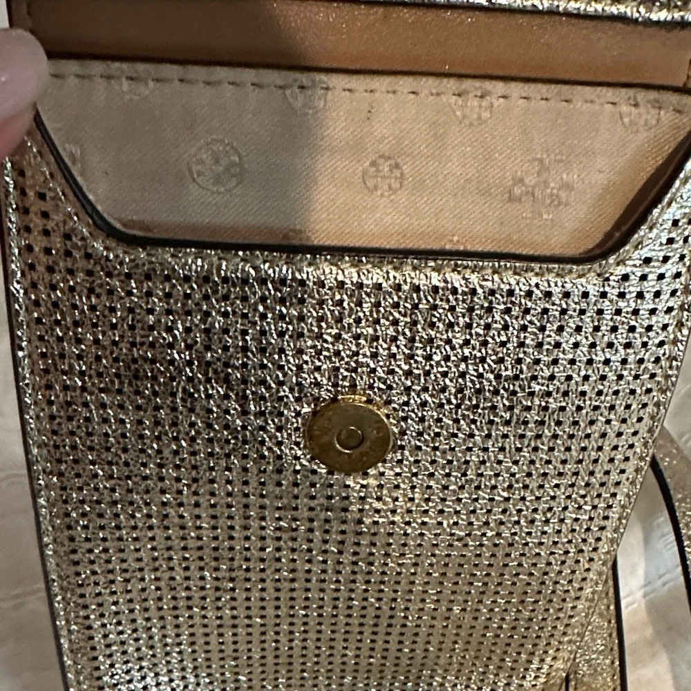 Tory Burch Metallic Gold Crossbody Phone Pouch